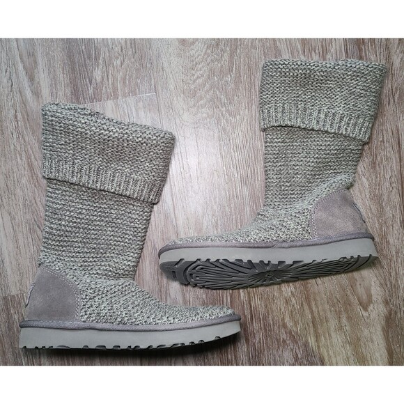 UGG Australia Cardy Classic Knit Tall Boots Olive Green/ Gray Women's Size 7 - Picture 7 of 10